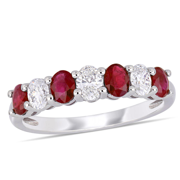 Mimi & Max Ruby Diamond Semi-Eternity Band 14k White Gold Red US 5.5 2