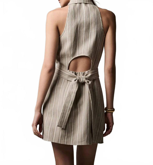 Hevron Domino Mini Dress Beige Medium 3