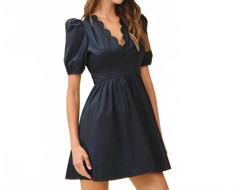 TCEC Scalloped V Neck Puff Sleeve Dress Black Large 4