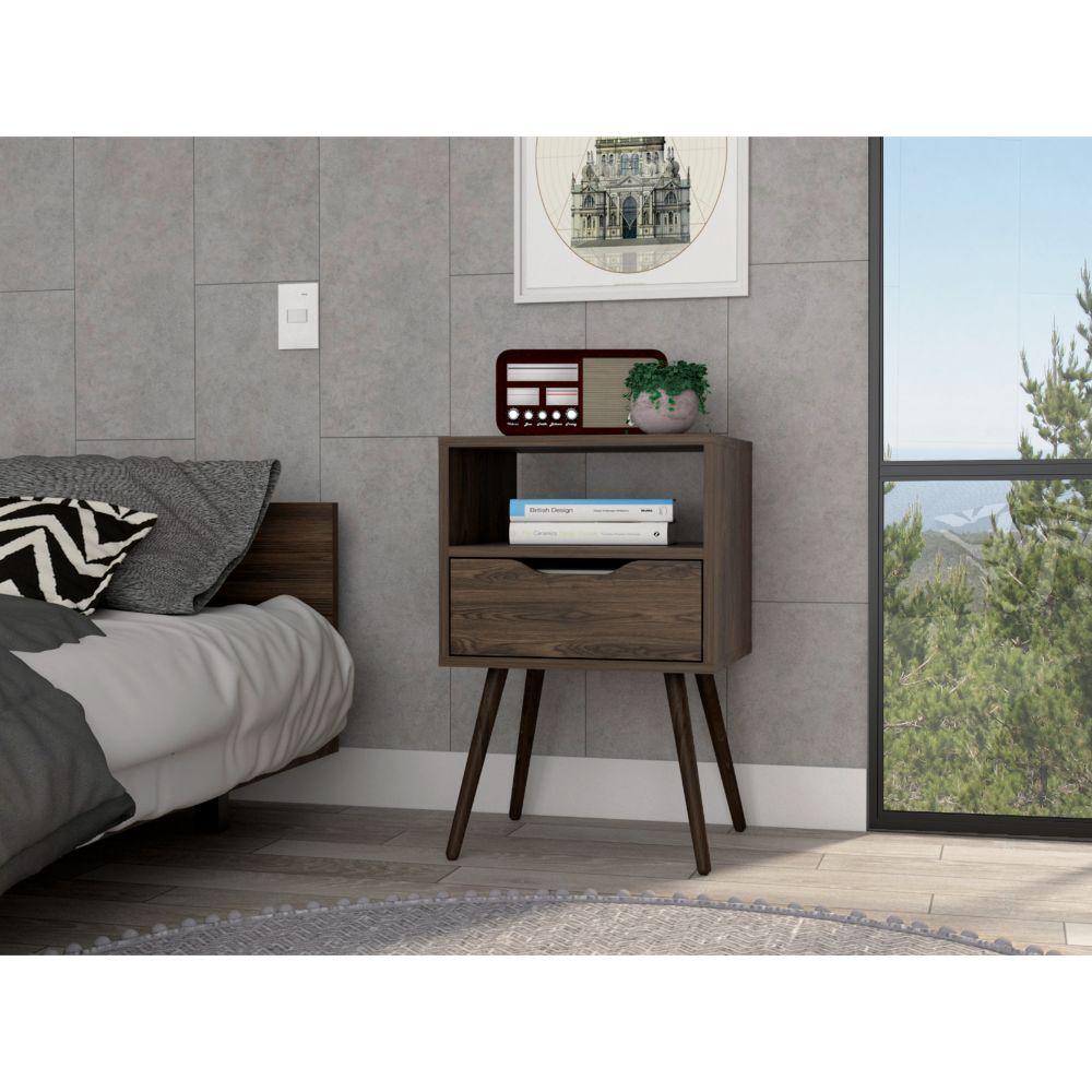 Depot E-Shop Emma Nightstand, Countertop, Four Legs, One Open Shelf, One  Drawer-dark Walnut, For Bedroom