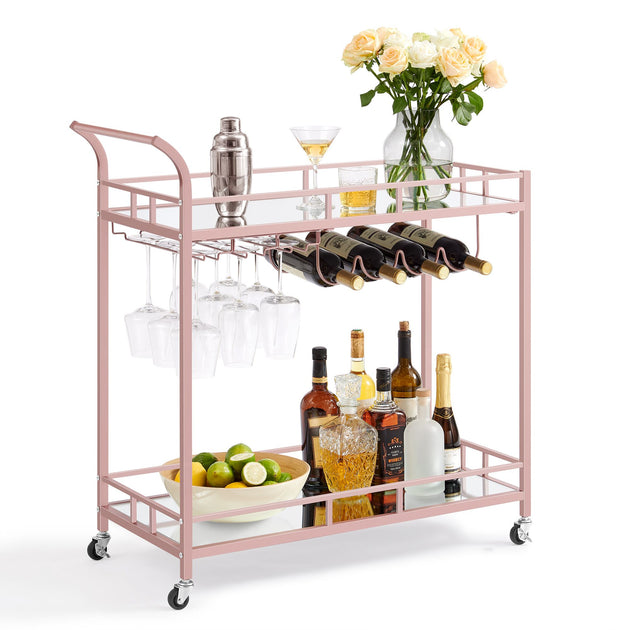 Hivvago Home Bar Serving Cart Rose Gold 2