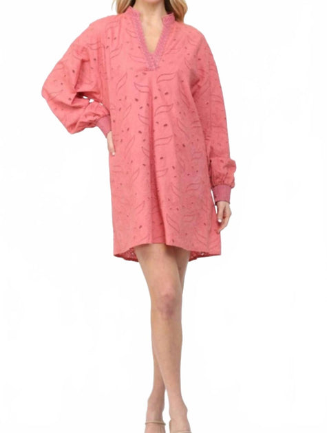 Fate by LFD Eyelet V-Neck Mini Dress Pink Medium 2
