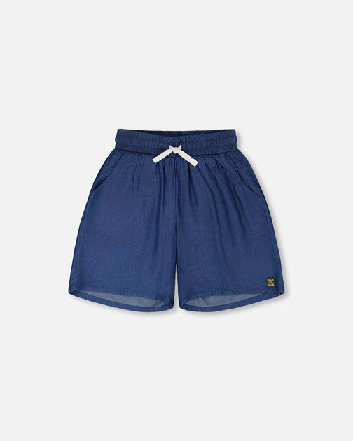 Deux par Deux Elastic Waist Drawstring Blue Chambray Bermudas Bleu US 6 2