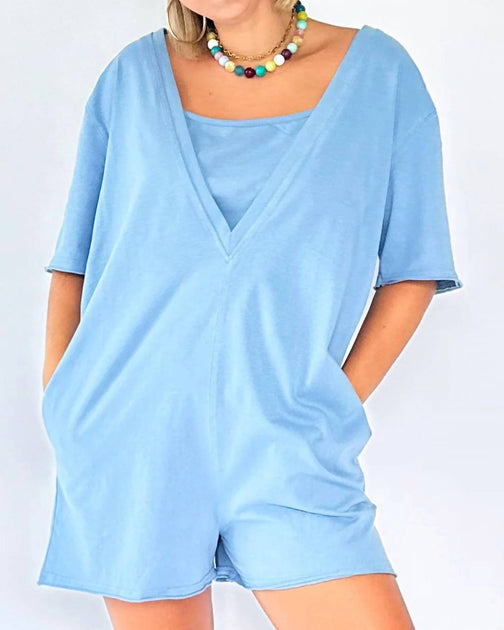 WISHLIST Lounging Around Romper Blue Large 2