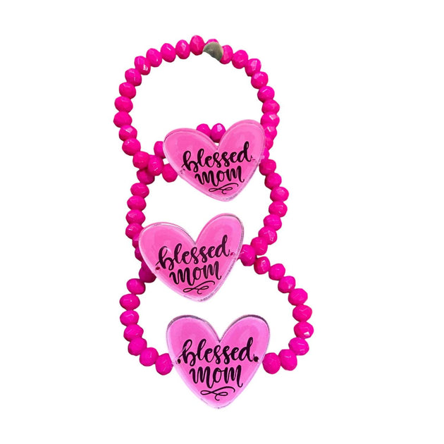 Jamie's Jems Design Blessed Mom Beaded Stretch Bracelet Pink One Size 2