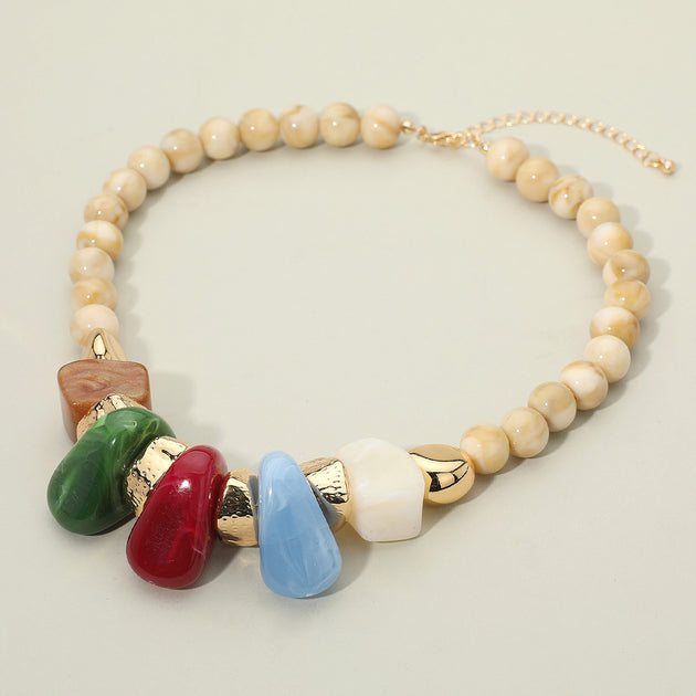 FASHNZFAB Pebble Beaded Necklace Brown 4