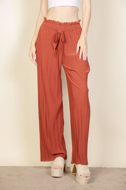 TRUEDAMES Pleated Stretch Crepe Pull-on Wide Leg Tie Front Pants Black Medium 2