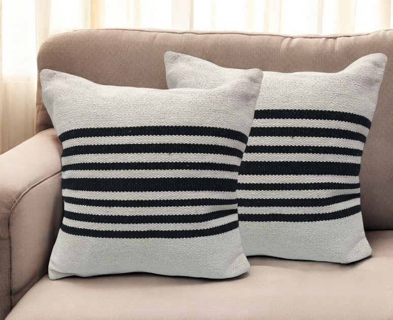 Hivvago Set of Two Striped Cotton Throw Pillows Black/White 22in 2