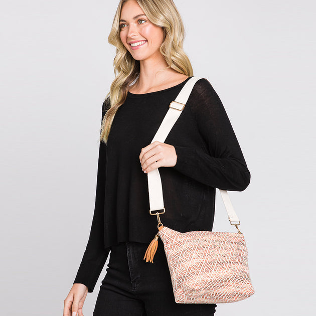 FASHNZFAB Aztec Solid Mini Patterned Tassel Crossbody Bag Pink One Size 4