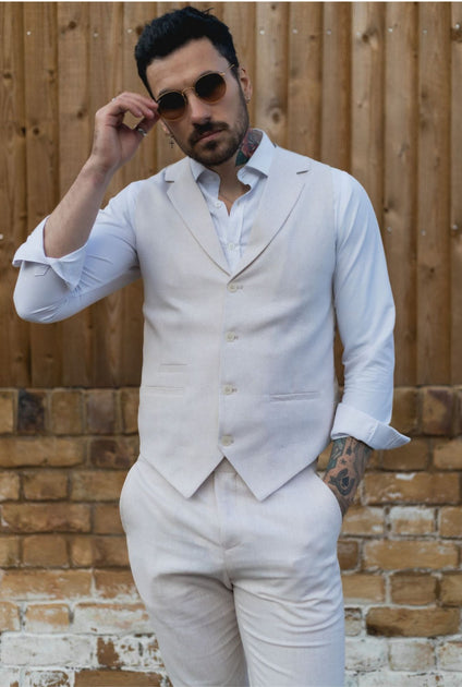 Infinity Men's Summer 2 Piece Suit Linen Cream Beige US 50 Regular 4