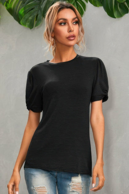 TRUEDAMES Round Neck Puff Sleeve T-Shirt Black Small 2