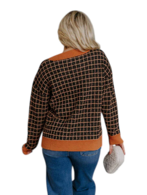 FATE Checkered Cardigan Brown Small 4