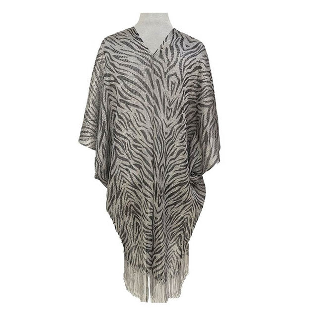 TRUEDAMES Sheer Zebra Kimono Cover Up Silver One Size 4