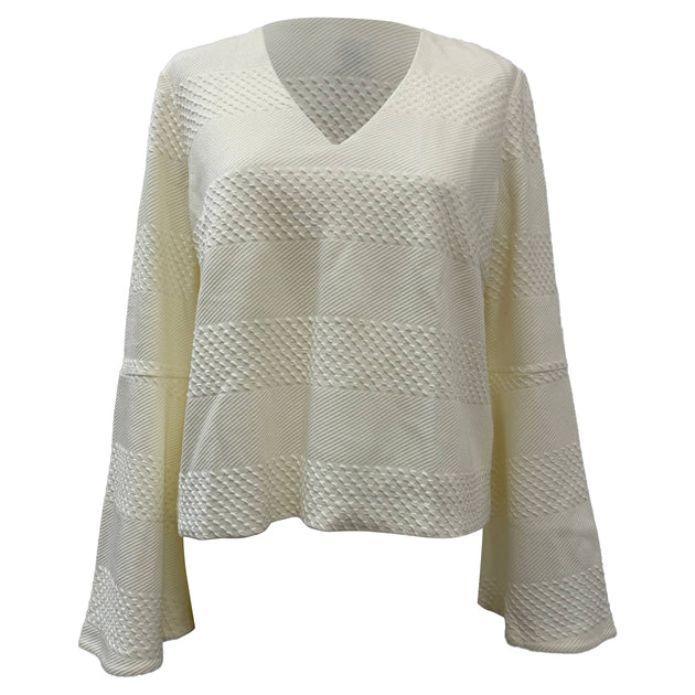 Iris & Ink Textured V-Neck Top White UK 10 2