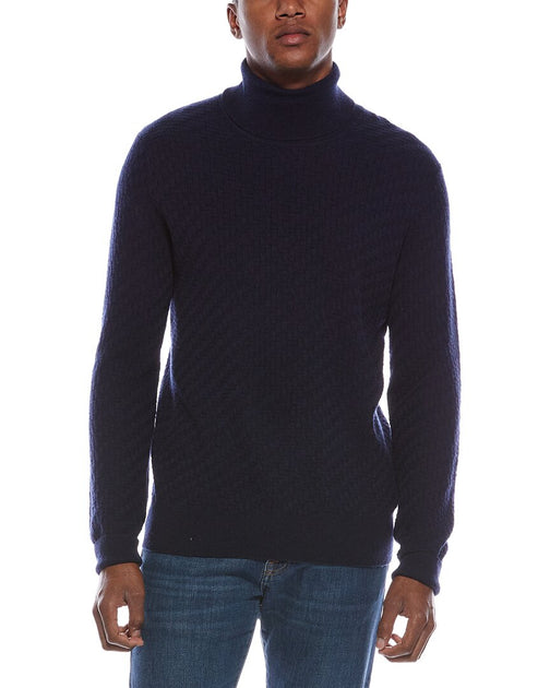 Kier+J Fancy Stitch Wool & Cashmere-Blend Turtleneck Sweater Blue Small 2