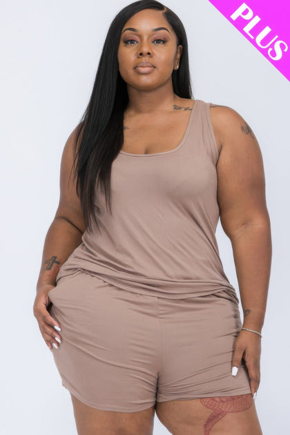 TRUEDAMES Plus Comfy Tank Top & Shorts Set Beige 3X 2