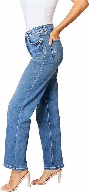 Judy Blue High Rise Control Top 90s Straight Jeans Blue 27 3