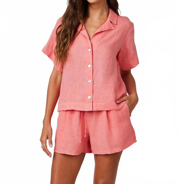 Bella Dahl Short Sleeve Button Down Shirt Pink Medium 2
