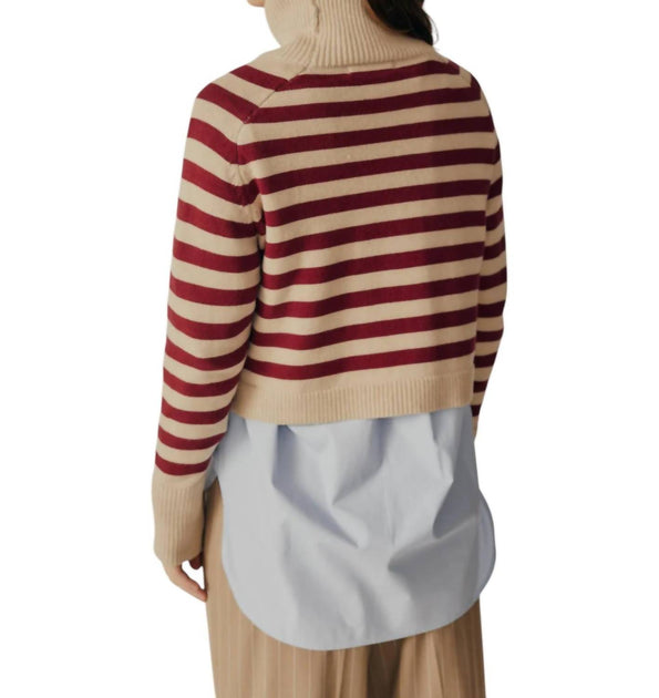DELUC Penny Striped Turtleneck Sweater Pink Large 3