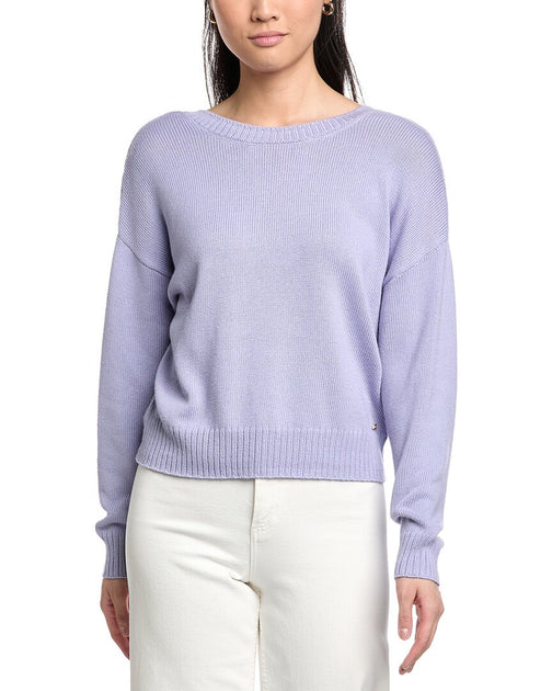 St. John Back Deep-V Cashmere-Blend Sweater Purple Medium 2