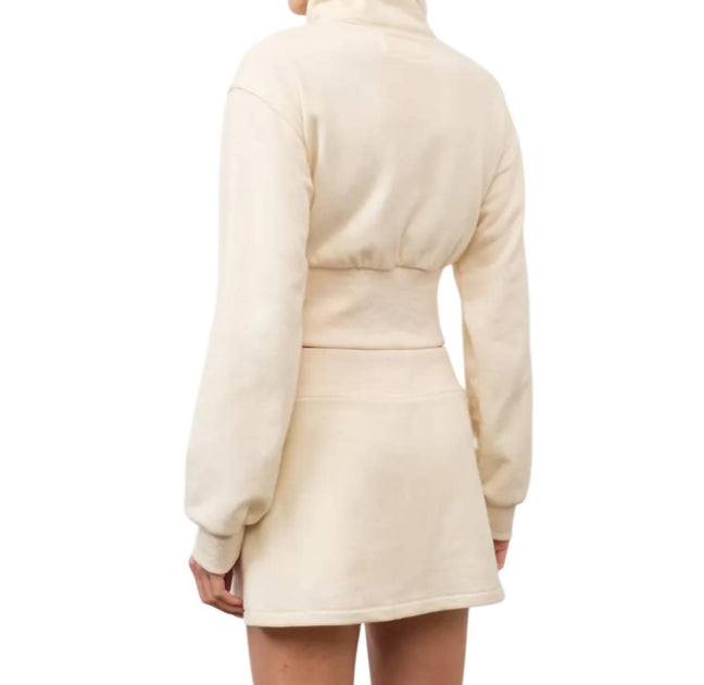 Loucia Alicia Cropped 2-Way Zip Up Jacket Beige Small 3