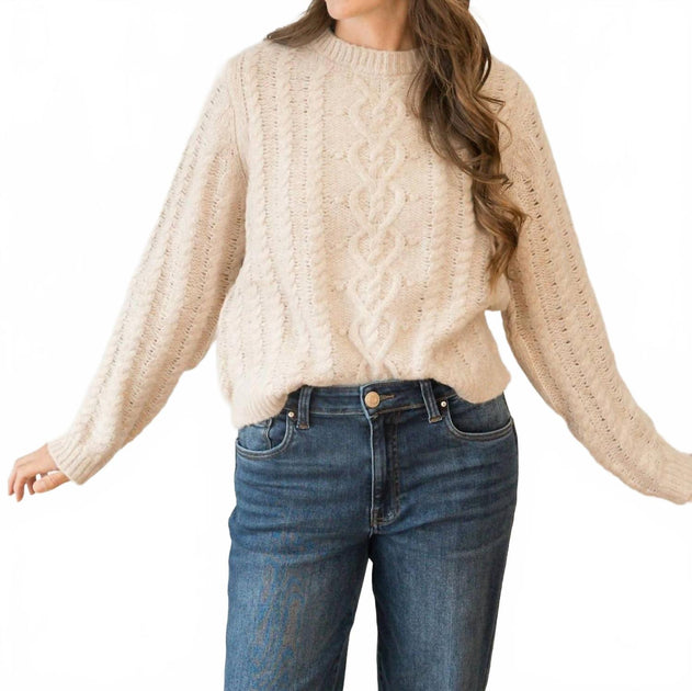 Sage & Clare Michelle Cable Crew Neck Top Beige Small 2