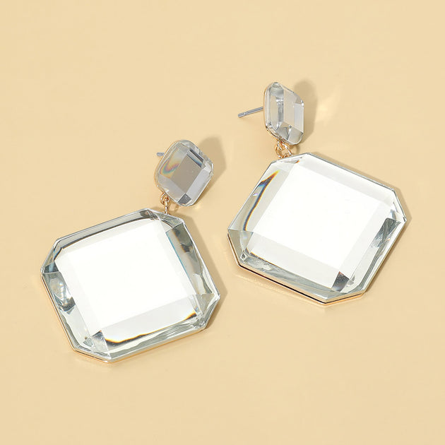 FASHNZFAB Faceted Geometric Stone Drop Earrings Silver 4