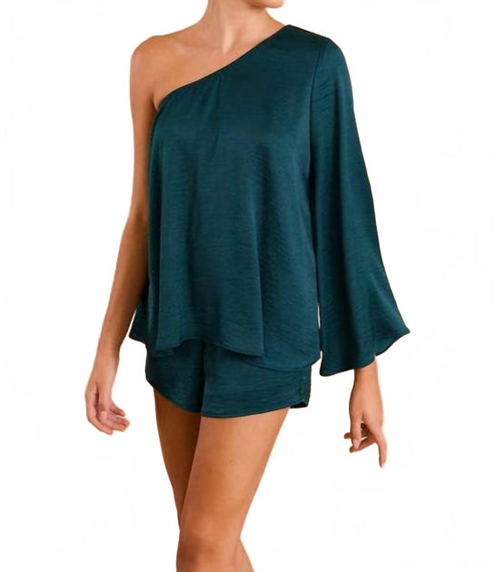 GILLI Long Sleeve One Shoulder Romper Green Large 3