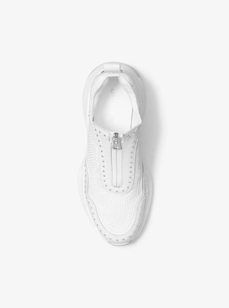 Michael Kors Zuma Studded Mixed-Media Trainer White US 9.5 2