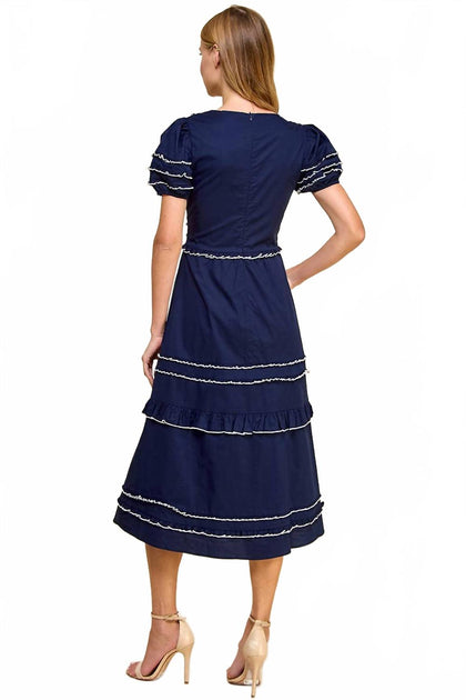 Robe Midi TCEC Col V à Rayures Bleu Medium 3