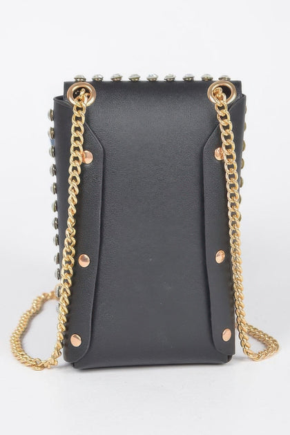 FASHNZFAB Rhinestone Cellphone Crossbody Belt Bag Black One Size 5