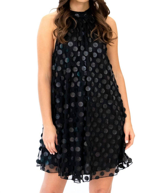 EVA FRANCO Halter Swing Mini Dress In Black Leather Payette | ShopSimon EVA FRANCO Halter Swing Mini Dress In Black Leather Payette | ShopSimon
