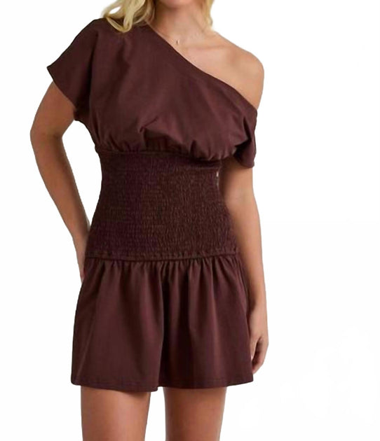 LE LIS River Drop Waist Mini Dress Brown Large 2