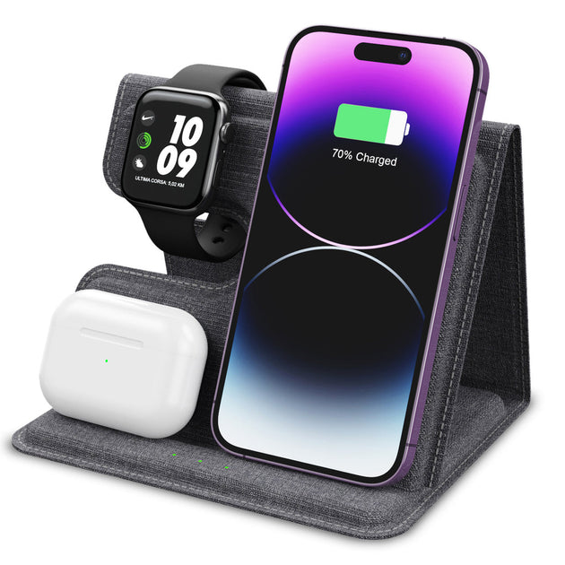 Alpha 3-in-1 Wireless Charger Stand PU Leather Black 2