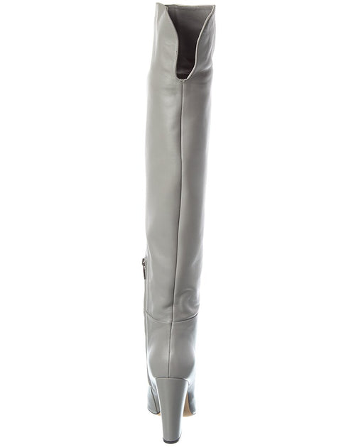 Sergio Rossi Scarlett Leather Over-The-Knee Boot Grey EU 40 4