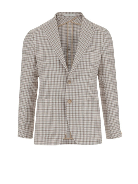 テーラードジャケット TAGLIATORE SINGLE-BREASTED JACKET IN LINEN AND COTTON Tagliatore Linen Blend Single-Breasted Jacket With Check