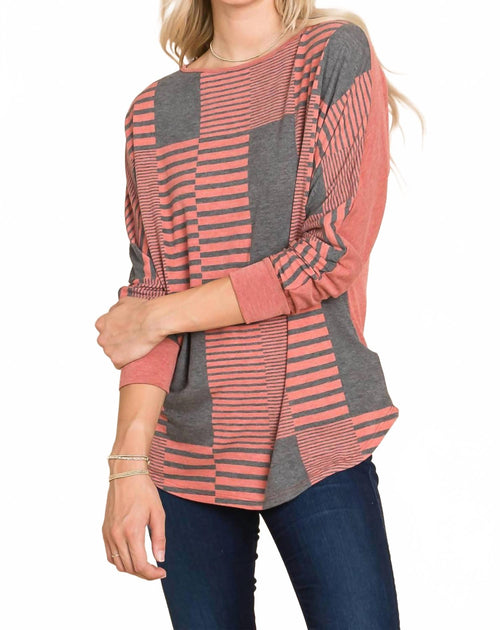Emerald Collection Stripe Dolman Sleeves Top Pink Small 2