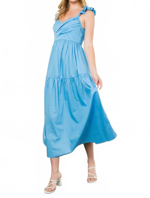 THML Tiered Poplin Maxi Dress Blue Large 3