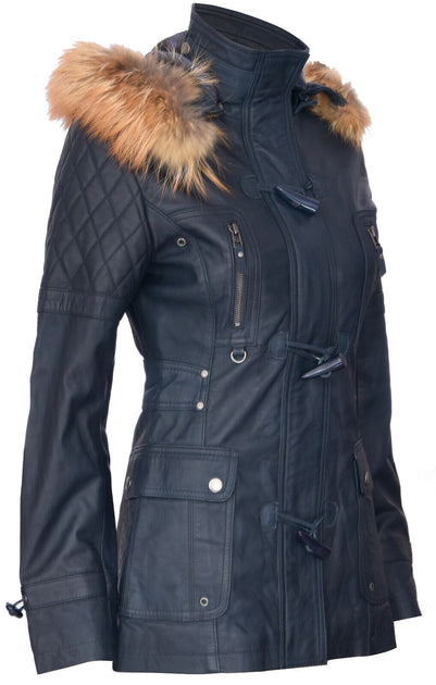 Infinity Women Quilted Leather Parka Brown XXL 3
