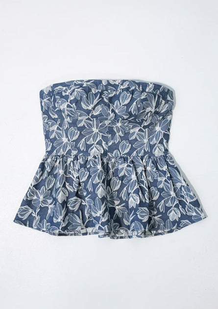 STORIA Trägerloses Korsett Denim Peplum Top Blau Large 4