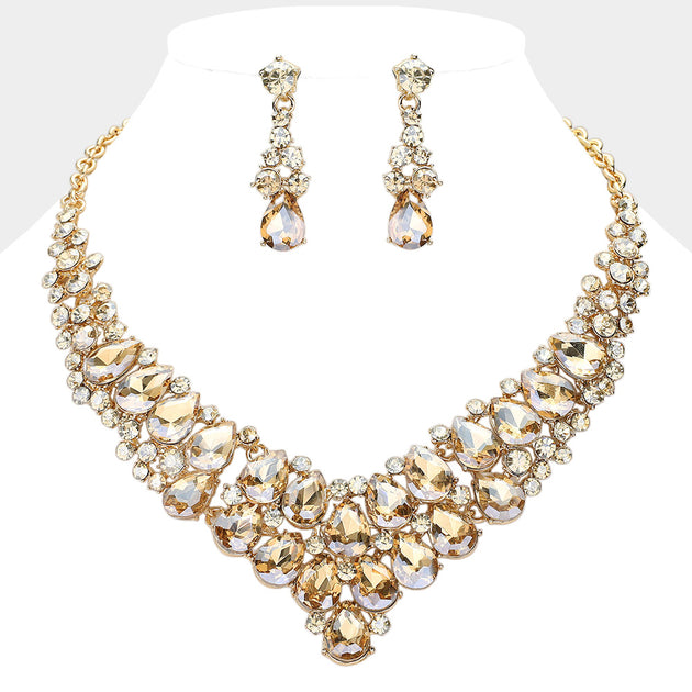 FASHNZFAB Teardrop Stone Cluster Collar Necklace Silver One Size 4