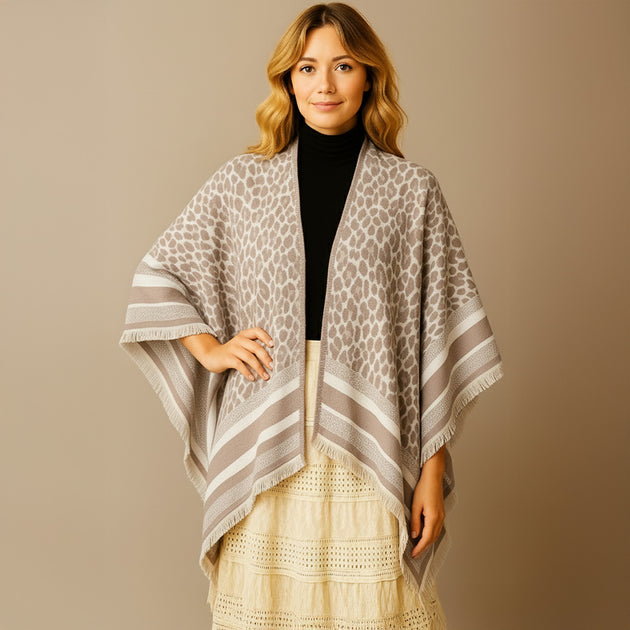 TRUEDAMES Ruana Poncho Imprimé Léopard Noir Taille Unique 2