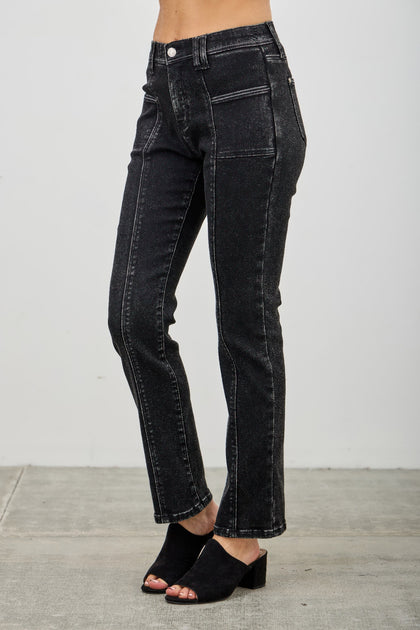 TRUEDAMES Mid Rise Slim Straight Jeans Black US 14 4