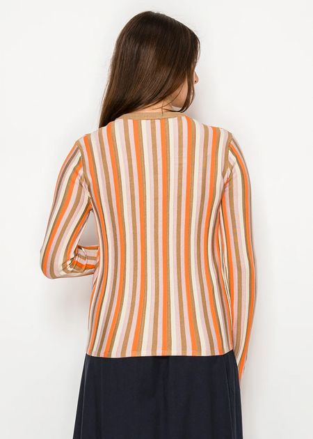 Yal New York Vertical Stripe Knit Sweater Orange Large 3