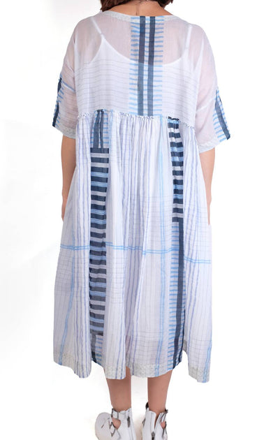 EKA Design Studio Robe Mi-longue Col Rond Rayures Bleu Small 3
