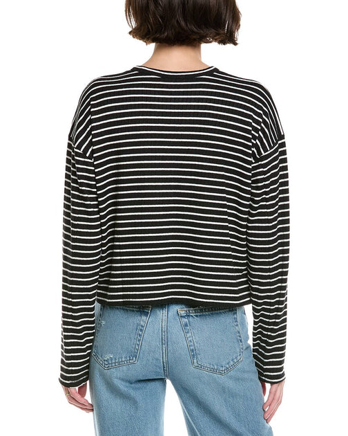 rag & bone The Knit Stripe Crewneck Pullover Black Medium 3