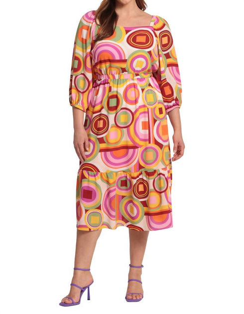 Donna Morgan Abstract Print 3/4 Arm Midi Kleid Multi US 8 2