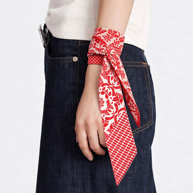TRUEDAMES Vintage Floral Skinny Scarf Beige 2