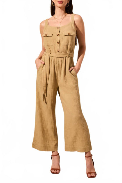 TRIBAL Cotton Gauze Belted Jumpsuit Multi Medium 4
