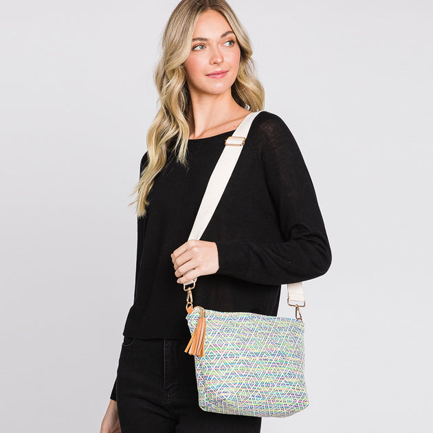 FASHNZFAB Aztec Solid Mini Patterned Tassel Crossbody Bag Pink One Size 6